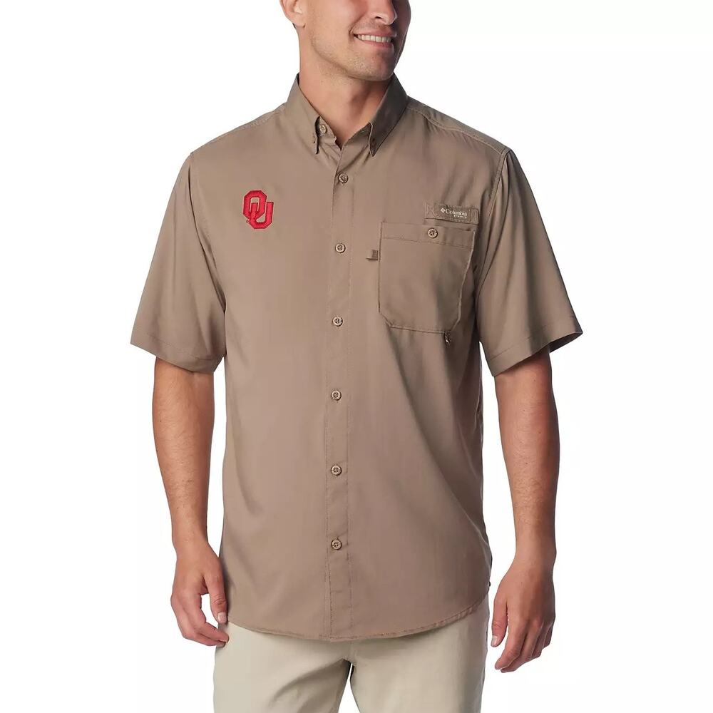 Columbia Men's Tan Oklahoma Sooners PHG Bucktail Hunting Button-Up Shirt SZ Lg